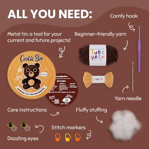 Beginner Crochet Kit: Bear Bruno Amigurumi Plush – DIY Starter Set with Video & PDF Tutorials 1