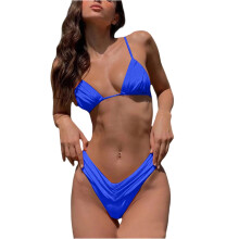 Dame Kongeblå bikini med flæser og sidebånd M