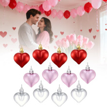 Red Heart Ornaments Set – 12-Piece Glitter Valentine &