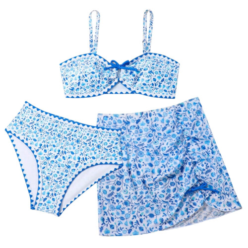 Σετ μπικίνι για κορίτσια, floral print, δύο τεμαχίων tankini, τοπ και κάτω μέρος με κάλυμμα,