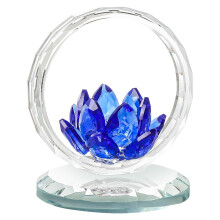 Crystal Flower Ornament, Blue Glass Bouquet with Ring, 2.76