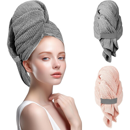 2 Pack Microfiber Hair Towel Wrap 100 x 60 cm