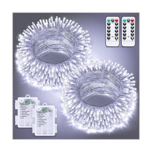 Conjunto de 2 luzes de Natal LED brancas a bateria, 10 metros (33 pés), 100 lâmpadas.