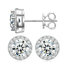 Moissanite halo stud earrings 18K white gold plated 925