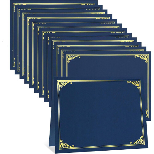 Porta-diplomas azul-marinho com borda dourada (pacote com 12)