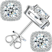 Moissanite Stud Earrings 925 Silver 18K White Gold Plated