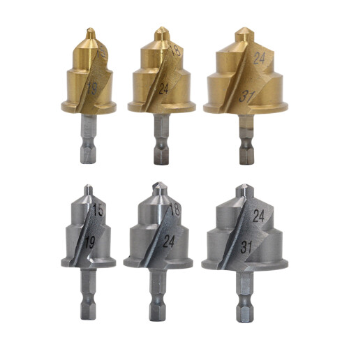3Pcs High Speed Steel Helical Bits Hex Handle Water Pipe-Gold 1