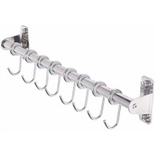 Soporte de pared de acero inoxidable para utensilios con 8 ganchos.