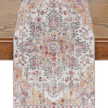 Chemin de table bohème orange, style rustique, 33 x 183 cm