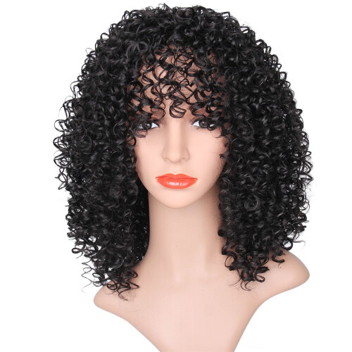 Peruca frontal para mulheres negras com cabelo longo e cacheado de 56 cm, peruca afro com tratamento térmico e pente para cabelo. 2