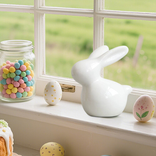 Ceramic Easter Bunny Figurine Glossy White 1 Piece 1
