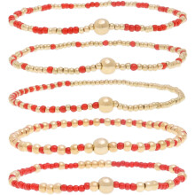 Gold Beaded Stack Bracelets for Women 5 pcs