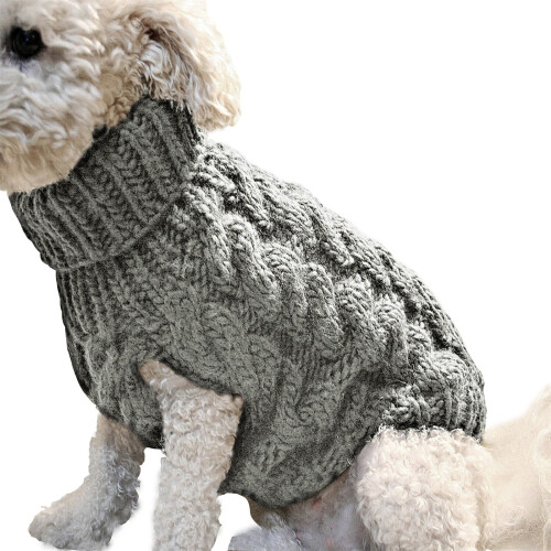 Pull pour chien en maille – Col roulé, sans manches, gris clair