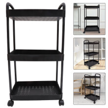 Carrello portaoggetti a 3 ripiani nero con ruote per cucina e bagno