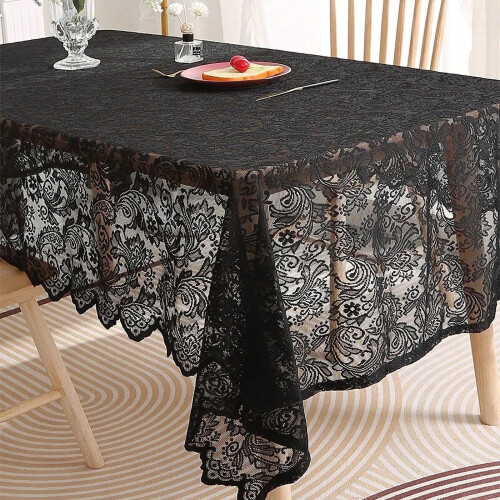 Schwarze französische Spitzentischdecke mit Phönixschwanzmuster