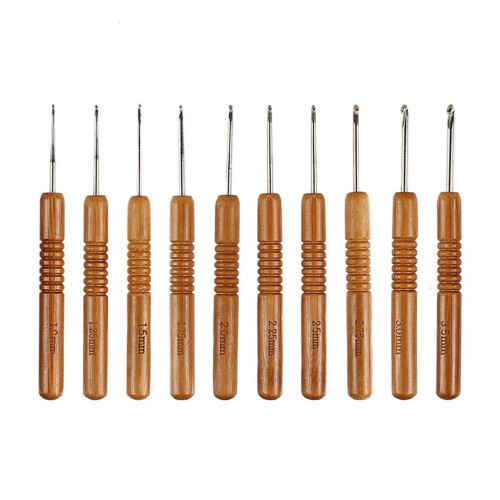 Häkelnadelset mit Holzgriff, 2,0–6,0 mm, 9-teilig