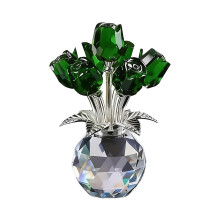 Figurine de rose en cristal vert avec vase 3 x 1,5 x 4,1 pouces