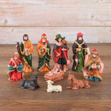 Set di 10 ornamenti natalizi in resina per il presepe.