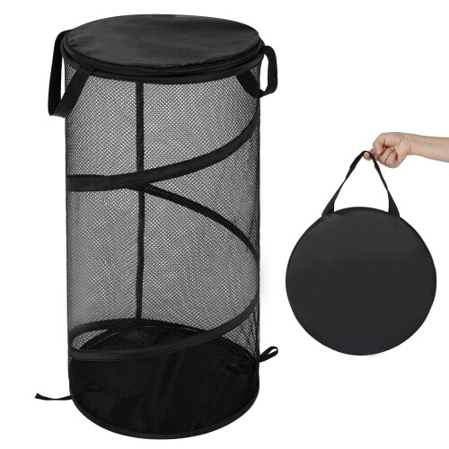 Coș de rufe pliabil din plasă cu capac, 65 l