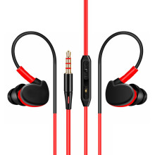Auriculares con cable rojos, conector de 3,5 mm, para uso doméstico y resistentes al sudor.