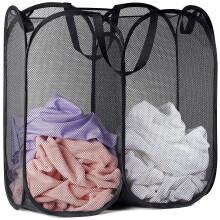 Tweedelige wasmand van gaas, uitklapbaar en opvouwbaar, zwart