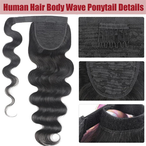 Αλογοουρά Body Wave Ανθρώπινη Τρίχα Wrap Around Αλογοουρά 100% Remy Hair Extensions Φυσικό Χρώμα για 1