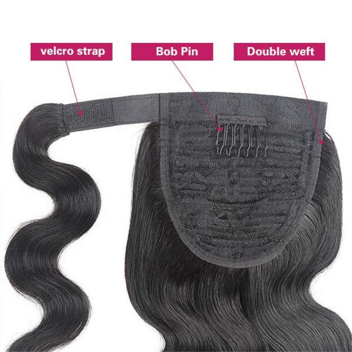 Αλογοουρά Body Wave Ανθρώπινη Τρίχα Wrap Around Αλογοουρά 100% Remy Hair Extensions Φυσικό Χρώμα για 2