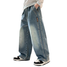 Boys Baggy Jeans, Loose Fit Cargo Denim Pants with Elastic Waist, Sky Blue, 5-6 Years, Compatible with Kids' Streetwear