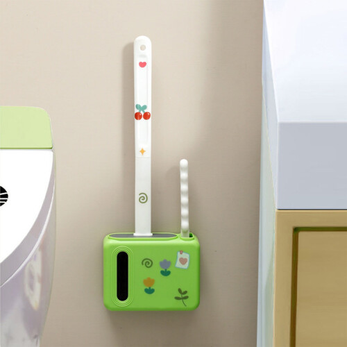Wandmontierte WC-Bürste mit Halterung, Grün