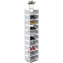 Étagère à chaussures blanche étroite à 10 niveaux, tour haute et mince