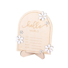 Plaque ronde en bois pour annonce de naissance personnalisée avec le nom