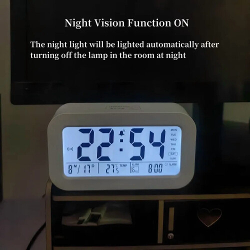 Sveglia LCD con retroilluminazione, visualizzazione di temperatura e data. 2