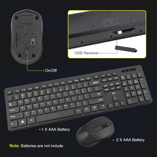 Wireless Keyboard and Mouse Combo - Standard Office PC Optical Mice (Black) 2