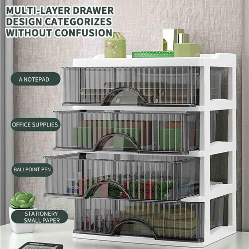 Stackable Clear Drawer Desktop Organizer, Plastic Sliding Drawer Storage, Compatible with Small Office & Home Use 2