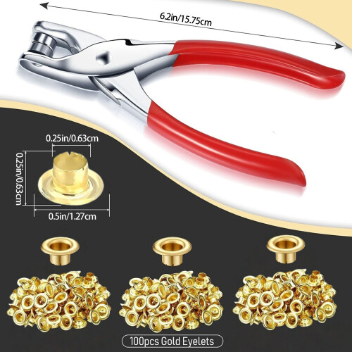 100Pcs 6mm Metal Eyelets Grommets includes Hole Punching Tool 2