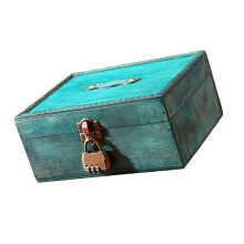 Portable Wooden Jewelry Case Retro Green-large Password lock