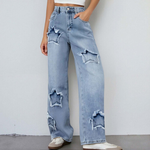 Mädchenhose mit Sternenmuster, elastischem Bund und weitem Bein 1