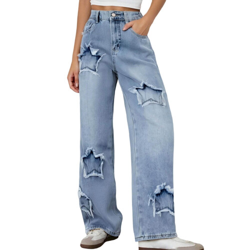 Mädchenhose mit Sternenmuster, elastischem Bund und weitem Bein 2