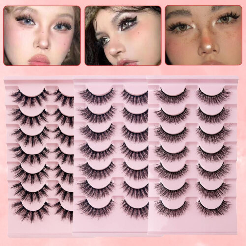 7Pairs Fluffy False Eyelashes Wispy Lashes 3D Volume Strip Lashes R6T2 2