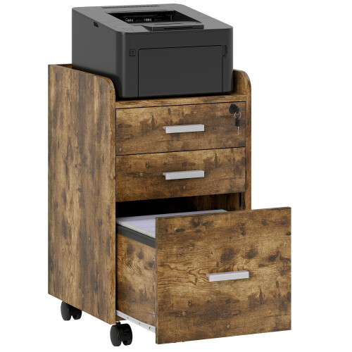Homcom HOMCOM Mobile Filing Cabinet, Lockable File Cabinet with 2 keys Rustic Brown 1
