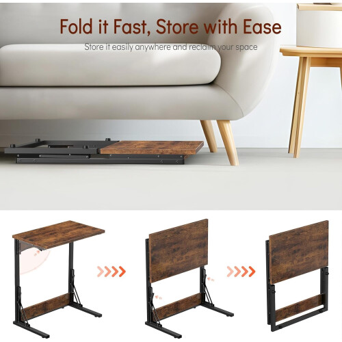 C-Shaped Folding End Table 24 Inch Rustic Brown 2