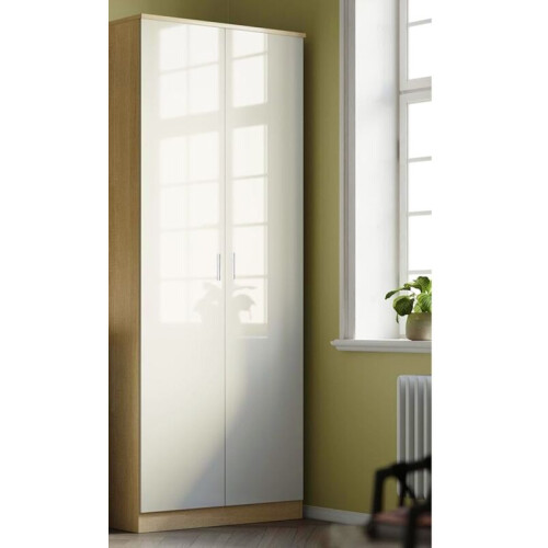 Comfy Living Oak/Cream High Gloss 2 Door Wardrobe