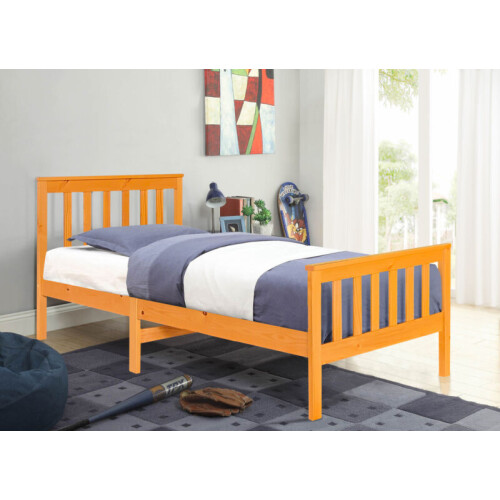 Comfy Living (No Mattress) 3ft Wooden Bedframe in Caramel