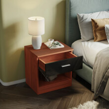 Walnut/Black High Gloss Bedside Table