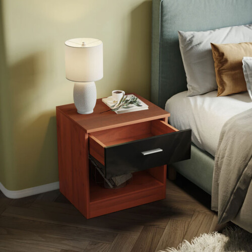 Comfy Living Walnut/Black High Gloss Bedside Table
