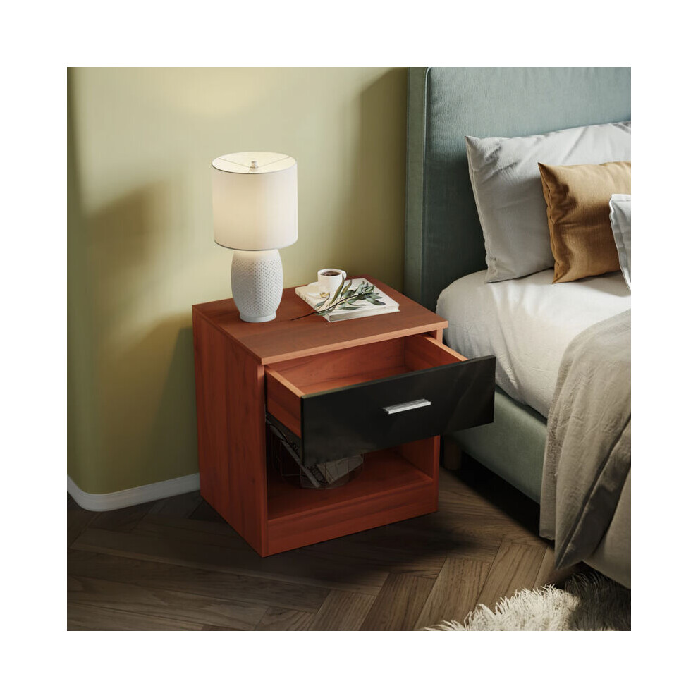 Comfy Living Walnut/ High Gloss Bedside Table Black