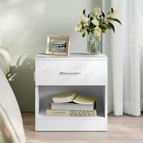 Comfy Living White High Gloss Bedside Table