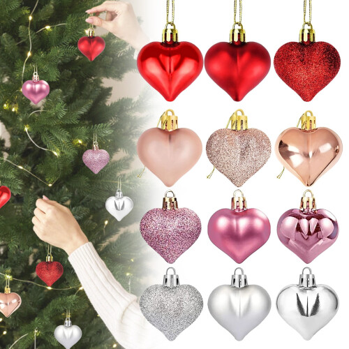 24pcs Heart Ornaments Red Pink Silver 4.5cm
