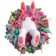 Guirlanda de bumbum de coelho da Páscoa, decoração de porta de primavera