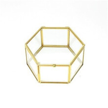 Hexagon Glass Jewelry Box with Gold Frame